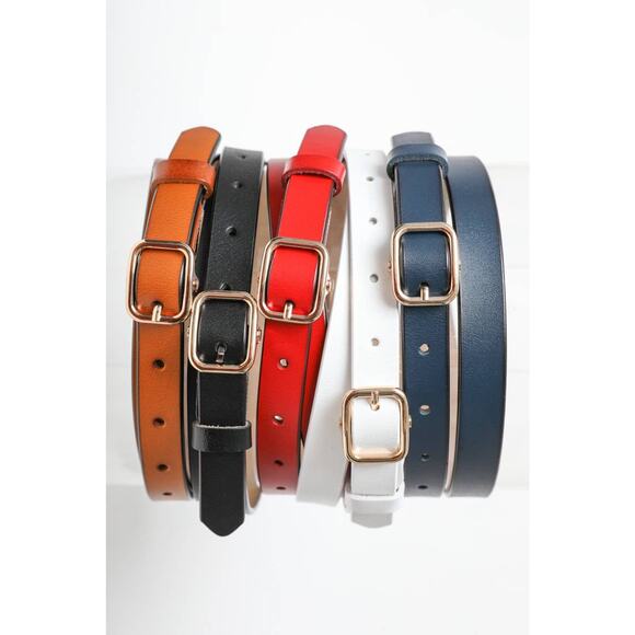 Versatile Skinny Classic Leather Gold Buckle Belt Black - Picture 4 of 4